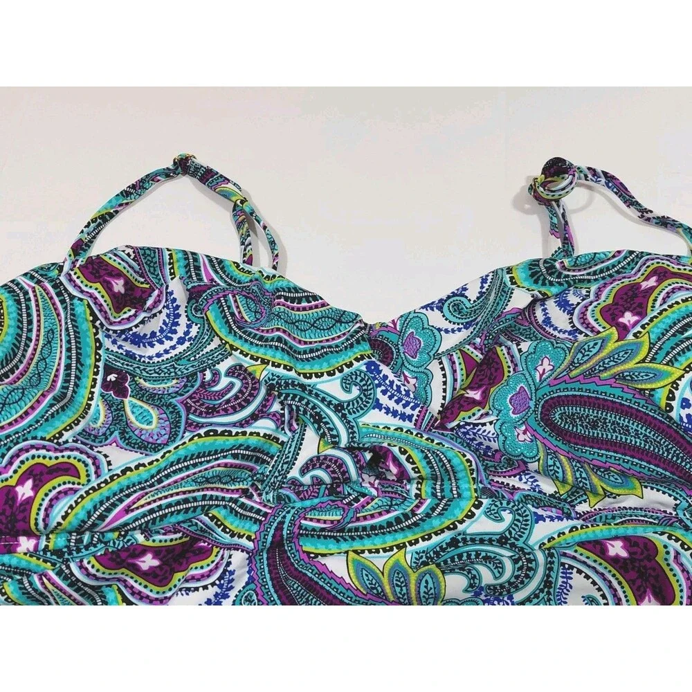 Anne Cole Collection 1 Piece Swimwear Tankini Blue Paisley Adjustable Strap 16